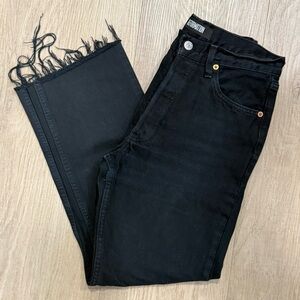 Reformation xLevi’s Black Frayed Hem Repurposed Button Fly Straight Leg Jeans 25